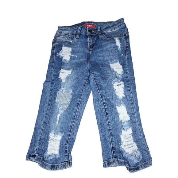 Guess Capri Pants Women Sz 0 Vintage 90s Blue Denim Distressed Everyday - Picture 2 of 6